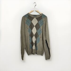 Dockers Men’s Argyle Sweater Olive Green Size Large Long Sleeve